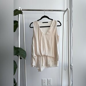 ZARA | Romantic Cream Asymmetrical Hem Sleeveless Blouse V Neck S